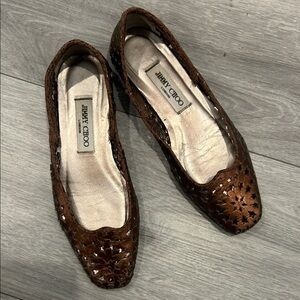 Jimmy Choo Brown Bronze Cutout Leather Ballet Flats 37 1/2
